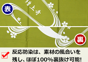 反応防染は、素材の風合いを残し、ほぼ100％裏抜け可能！